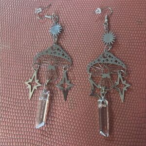 Silver Mushroom Crystal Earrings